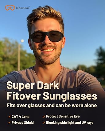 Super Dark Polarized Fit Over Wraparound XL Big Sunglasses CAT 4 Dark Photophobia|Cataract Sunglasses | Extra Large 150mm