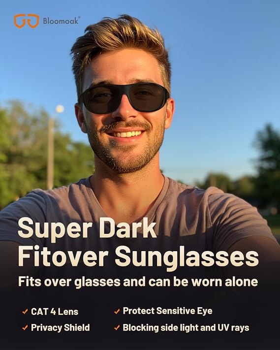 Super Dark Polarized Fit Over Wraparound XL Big Sunglasses CAT 4 Dark Photophobia|Cataract Sunglasses | Extra Large 150mm
