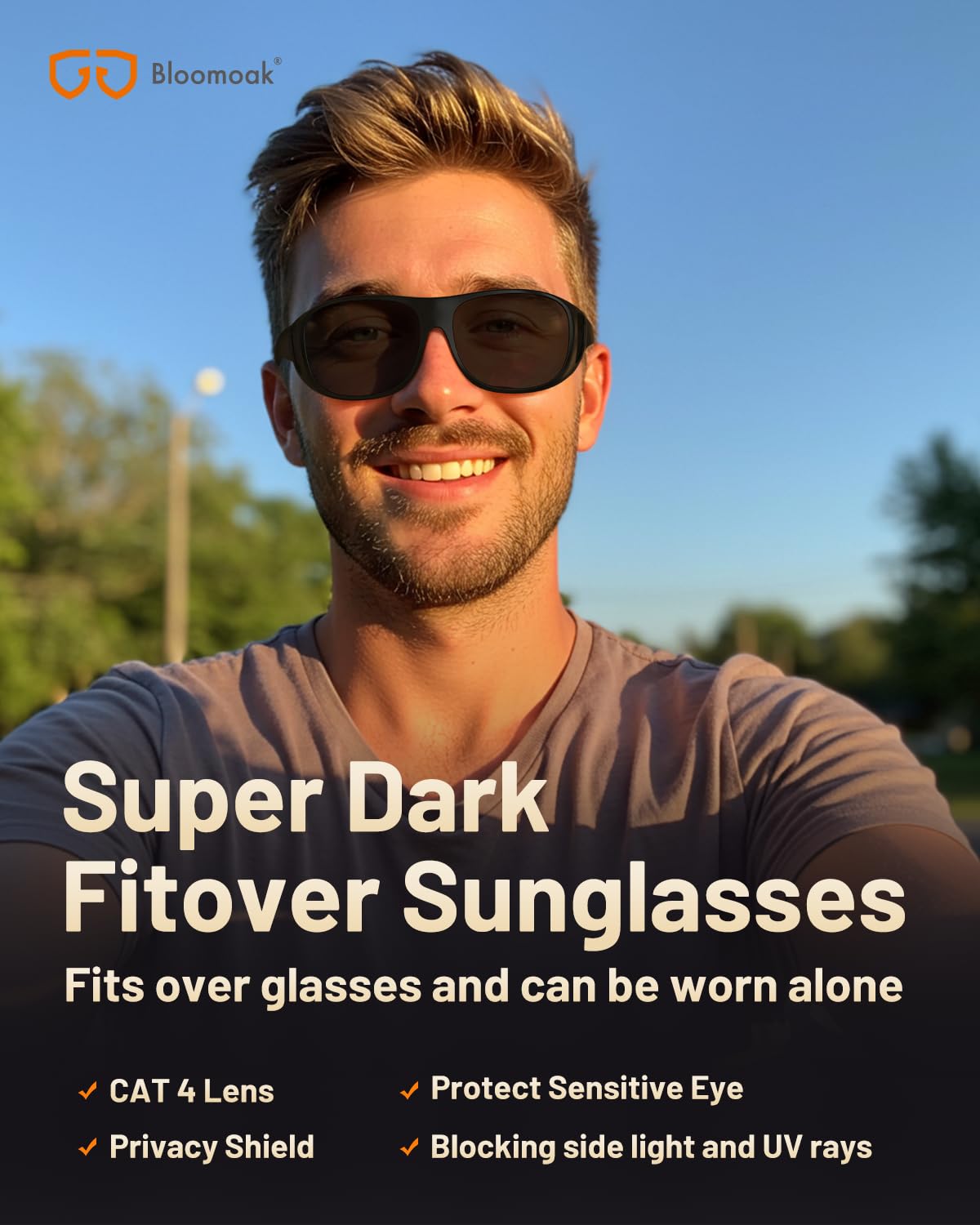 Bloomoak Superdunkle CAT-4 Sonnenbrille - UV400 Polarisierte - maximalem Blendschutz - Für Migräne, Lichtempfindlichkeit, OP & Outdoor