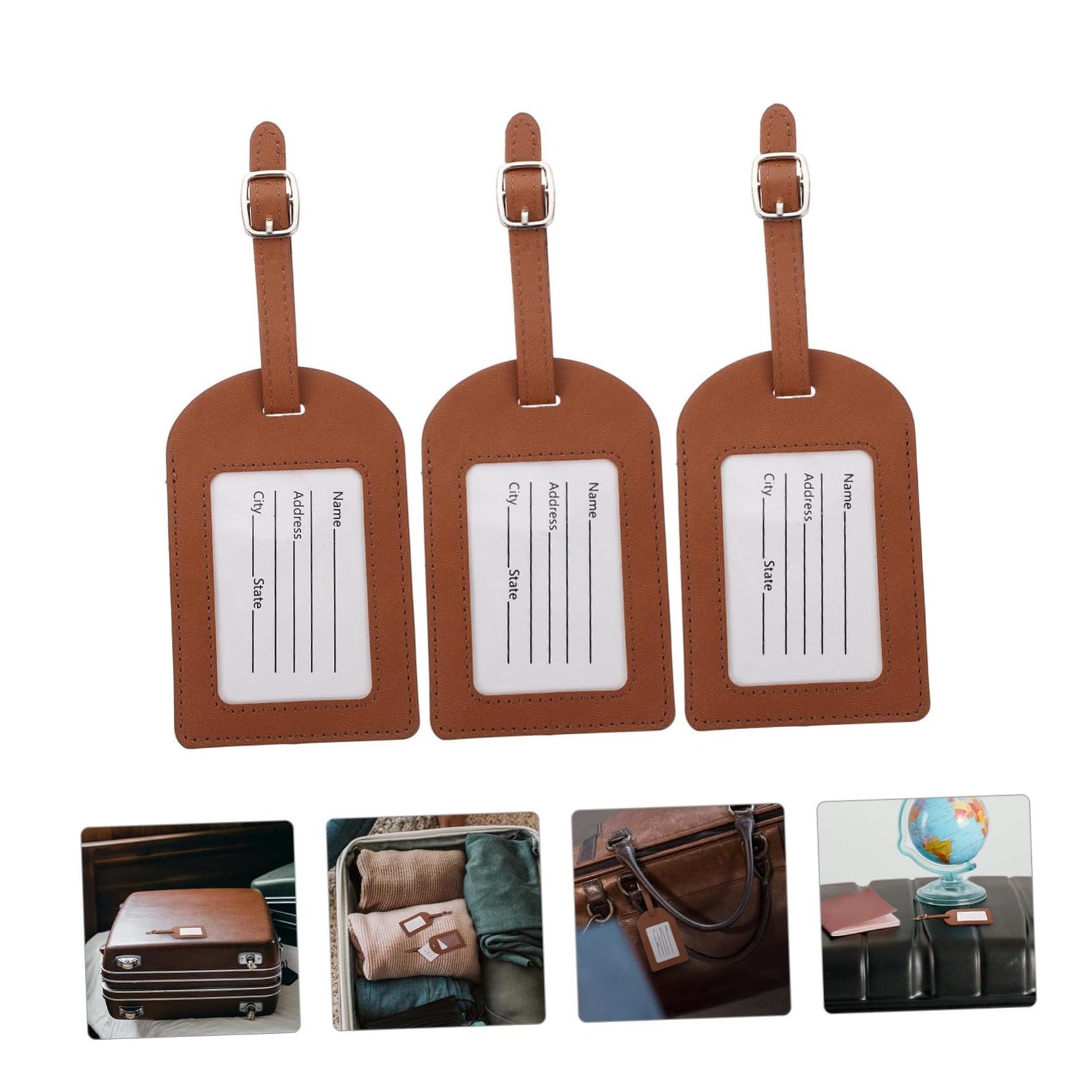 LIFKOME 15 Pz Etichetta bagaglio valigie suitcase documento d'identità della valigia biglietti da visita per bagagli etichette valigia pu etichette di identificazione pu Light Brown