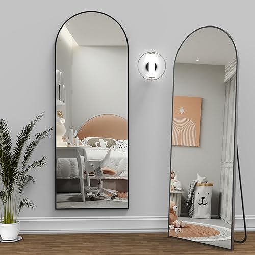 Miniatura 3 de Espejo arqueado de longitud completa de 64 x 21 pulgadas, espejo independiente montado en la pared, espejo de marco de aluminio, espejo moderno