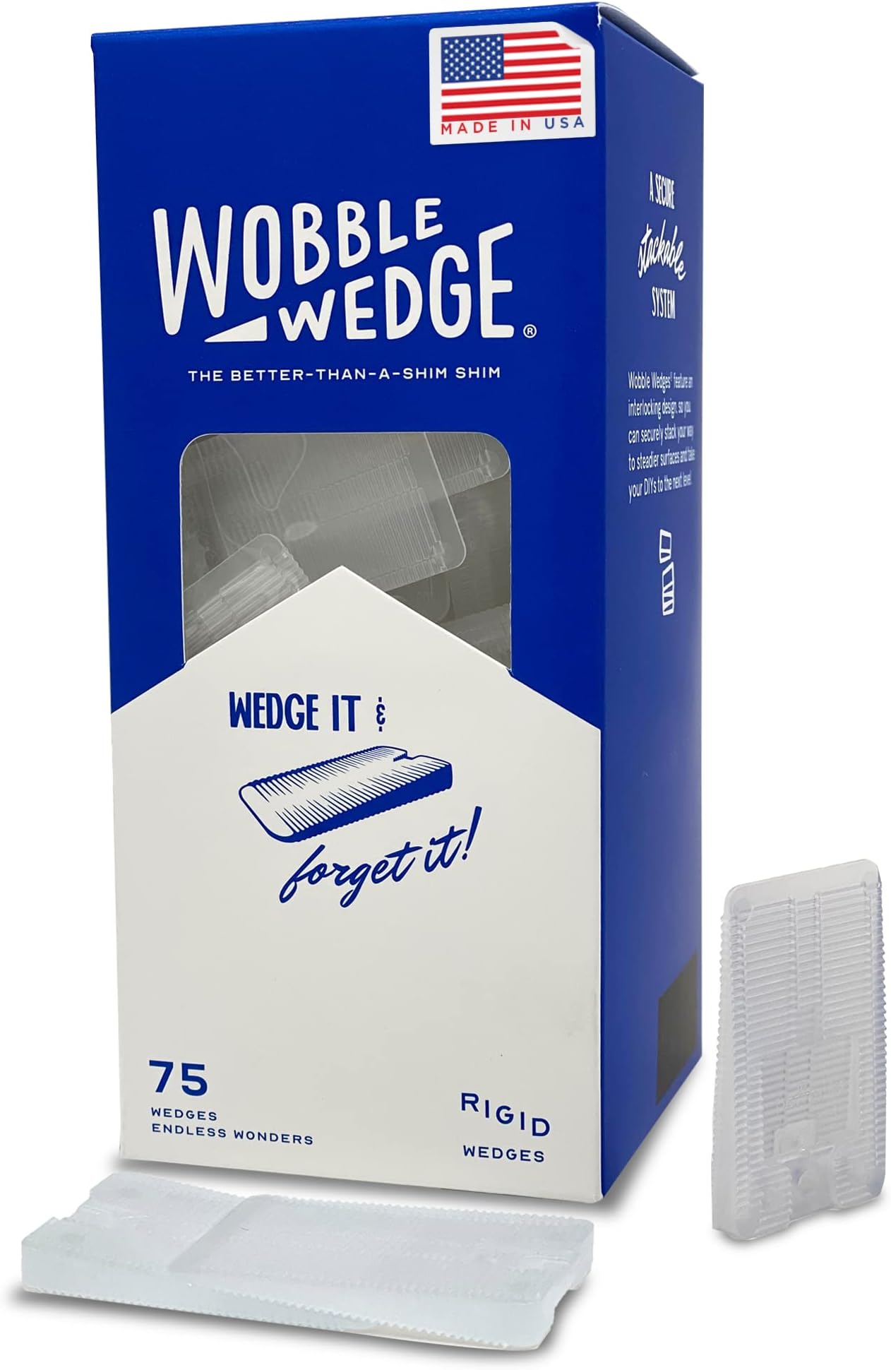 Wobble Wedges Heavy Duty Leveling Shims – Made in the USA – The Original Rigid Plastic Shims for Leveling Furniture, Tables, Toilets, Appliances & Other Home Improvement Projects– Transparent, 75-pack