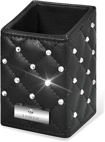 LORYP Soporte para brochas de maquillaje Copa de pinceles de cristal Negro PU Maquillaje Estuche de cepillo Bolsa de almacenamiento para mujeres