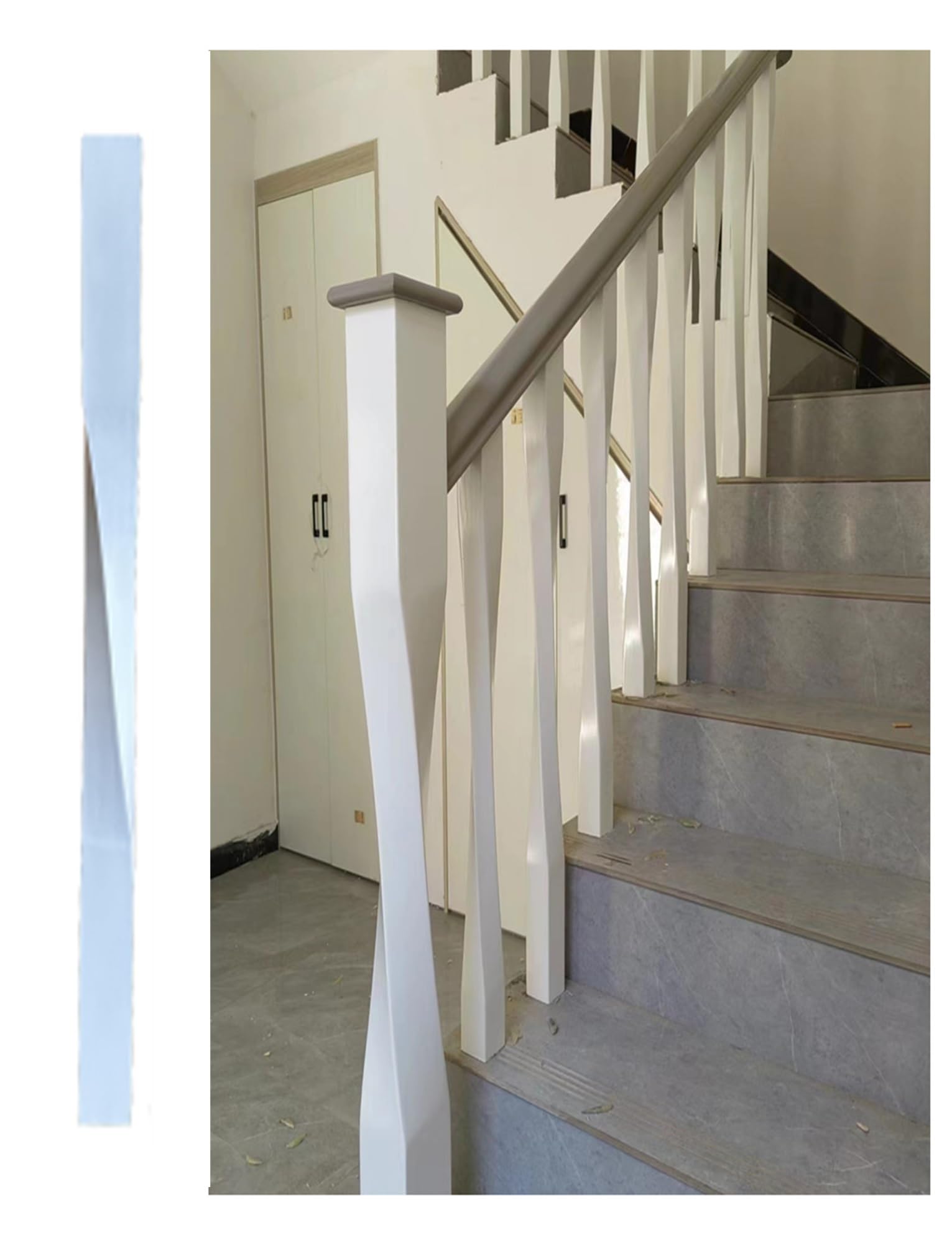 Columna cuadrada con giro de 95 cm en madera seleccionada para barandillas de diseño interior