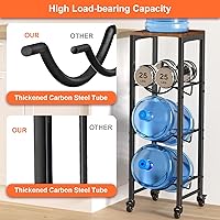 Vista 5 de 5 Gallon Water Bottle Jug Holder 3-Tier Water Bottle Holder Organizer with Lockable Casters Heavy Duty Water Storage Rack Water Dispenser Stand With