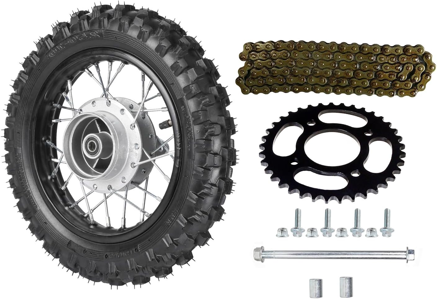 2.50-10 Dirt Bike Rear Wheel Drum Brake Assembly For CRF50 XR50 TTR50 SSR, 2.50x10 Tire & Rim for Pit Bike Off Road Motorcycle Parts, 420-37T-58mm Chain Sprocket & Axle