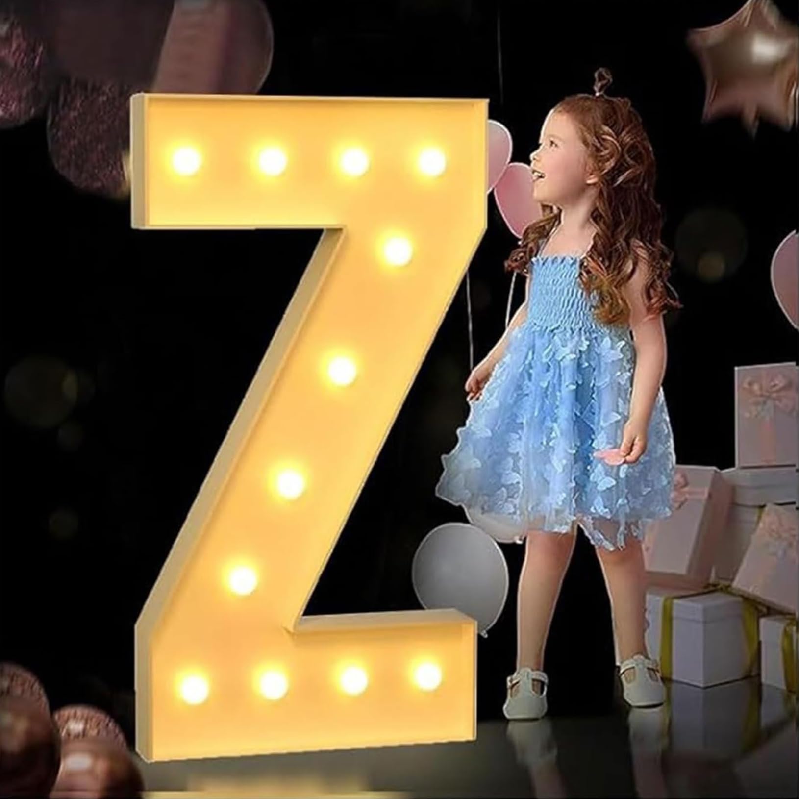 Letra Z iluminada de 100 cm, letras iluminadas de marquesina, letras gigantes de marquesina, decoraciones de fiesta de aniversario, decoración de cumpleaños, boda, bricolaje