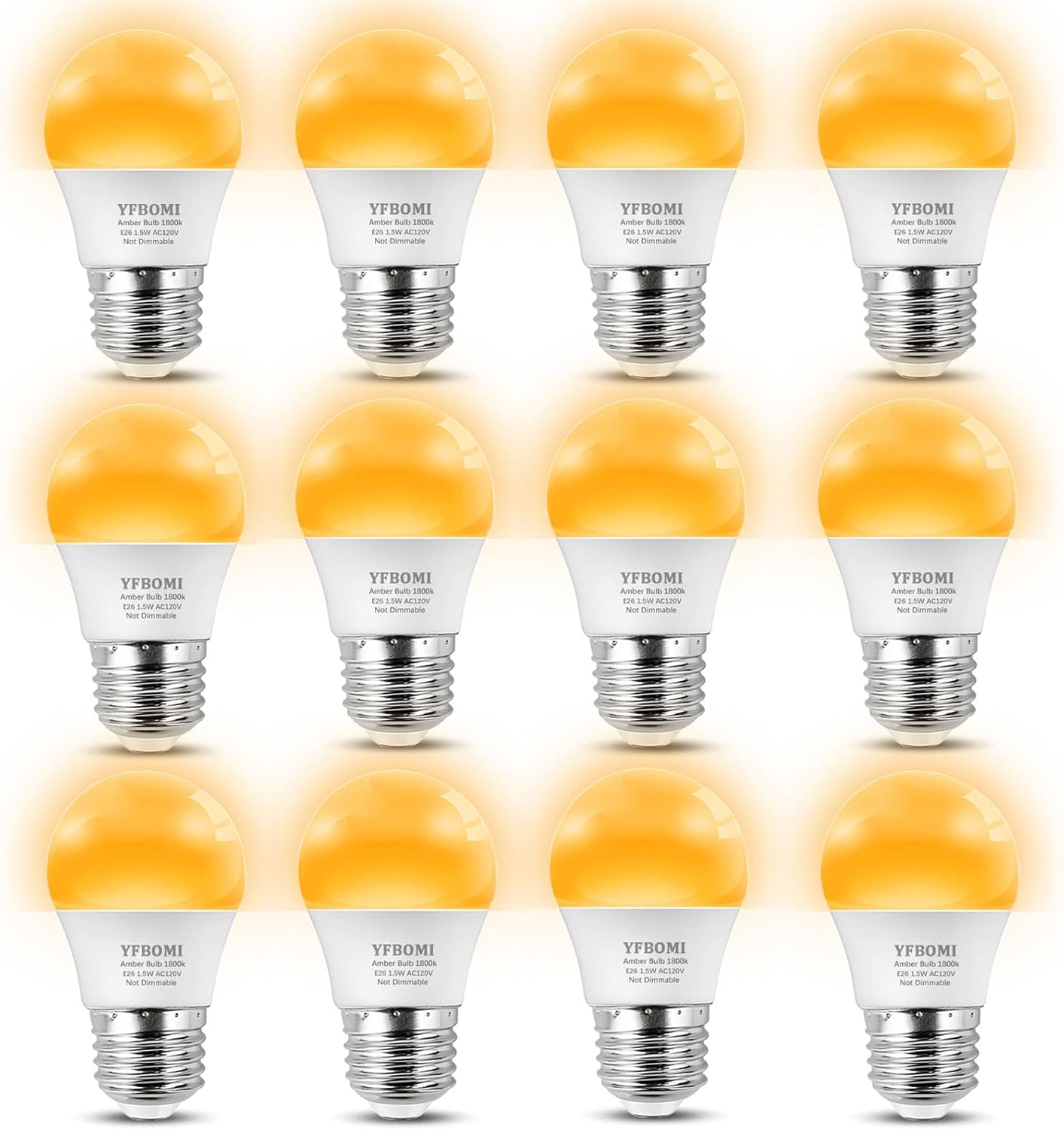 Amber Light Sleep Bulb, A15 1.5W 15 Watt Equivalent Light Bulbs 1800K 120V E26 Base,Low Watt Light Bulbs Table Lamp Bulb for Bedroom,Non-Dimmable 12 Pack