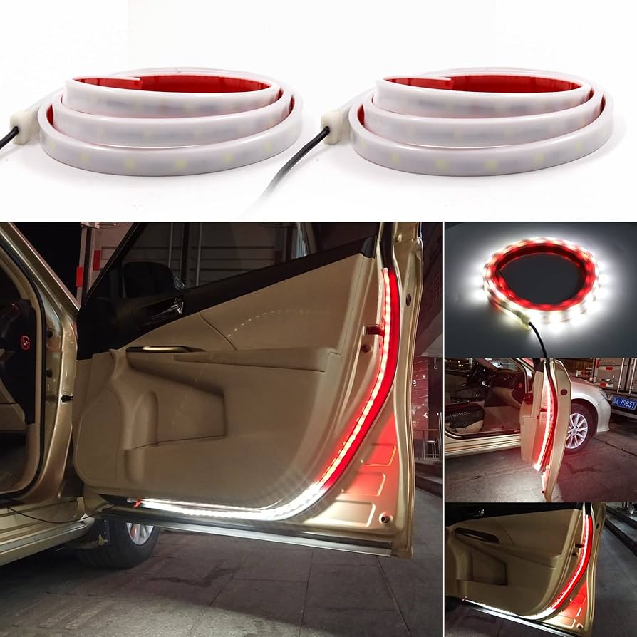 2 luces LED de advertencia para puerta de coche de 48 pulgadas para interior de coche, para advertencia contra colisiones en la parte trasera, apertura de puerta automática, lámpara de advertencia estroboscópica