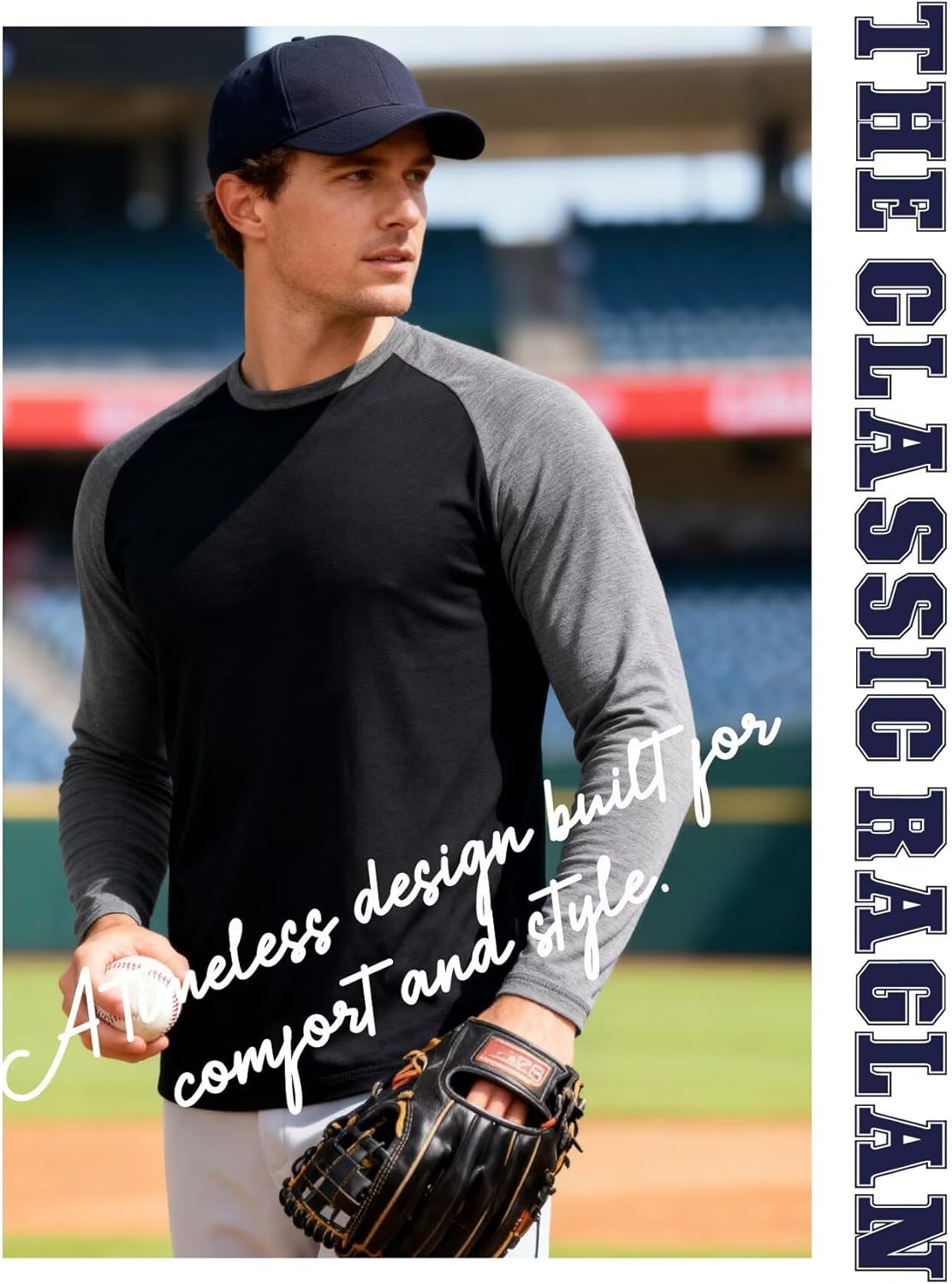 Mens Long Sleeve Shirts Casual Crew Neck Baseball T Shirt Raglan Athletic Tees Lightweight Tops - Image 3