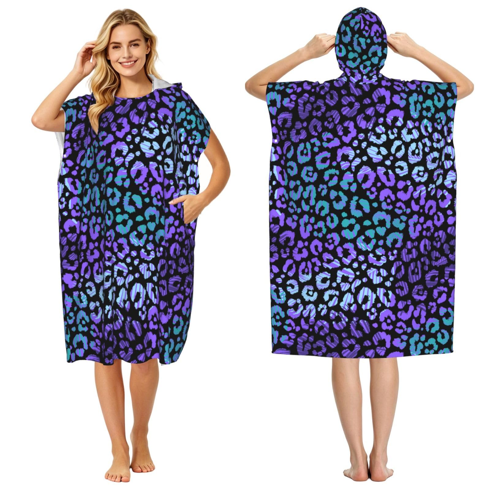 Poadnly Colorful Leopard Exotic Animal Print, Adult Hooded Beach Towel 90 x 110 cm,Changing Bath Robe, Surf Poncho Towel For Women Men