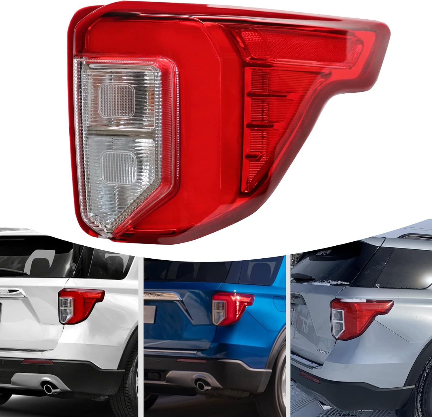Tail Light Assembly for 2020-2022 Ford Explorer, Right Passenger Side Halogen LED Rear Lamp, Red Clear Lens Black Housing Direct Replacement