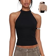 SUUKSESS Halter Tank Tops for Women Padded Cotton Ribbed High Neck Tank Tops Basic Backless Top