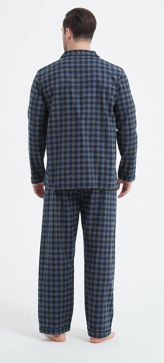 CHUNG Men Flannel Pajamas Set 100% Cotton Brushed Pjs Classic Plaid Long Sleeve Tops Pants Warm Sleepwear loungewear - Image 3
