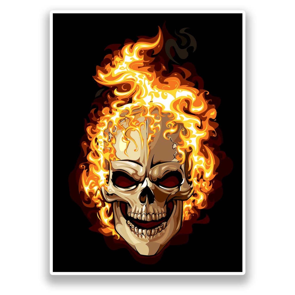 Destinationvinyl Multi 2 X 10Cm/100Mm Flaming Skull Vinyl Stickers Horror Scary #7179
