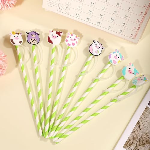 Miniatura 10 de 8 tapas de pajita, cubierta para popotes Stanley de 30 y 40 onzas, tapas de silicona lindas en dos formas, tapas de paja portátiles para puntas de