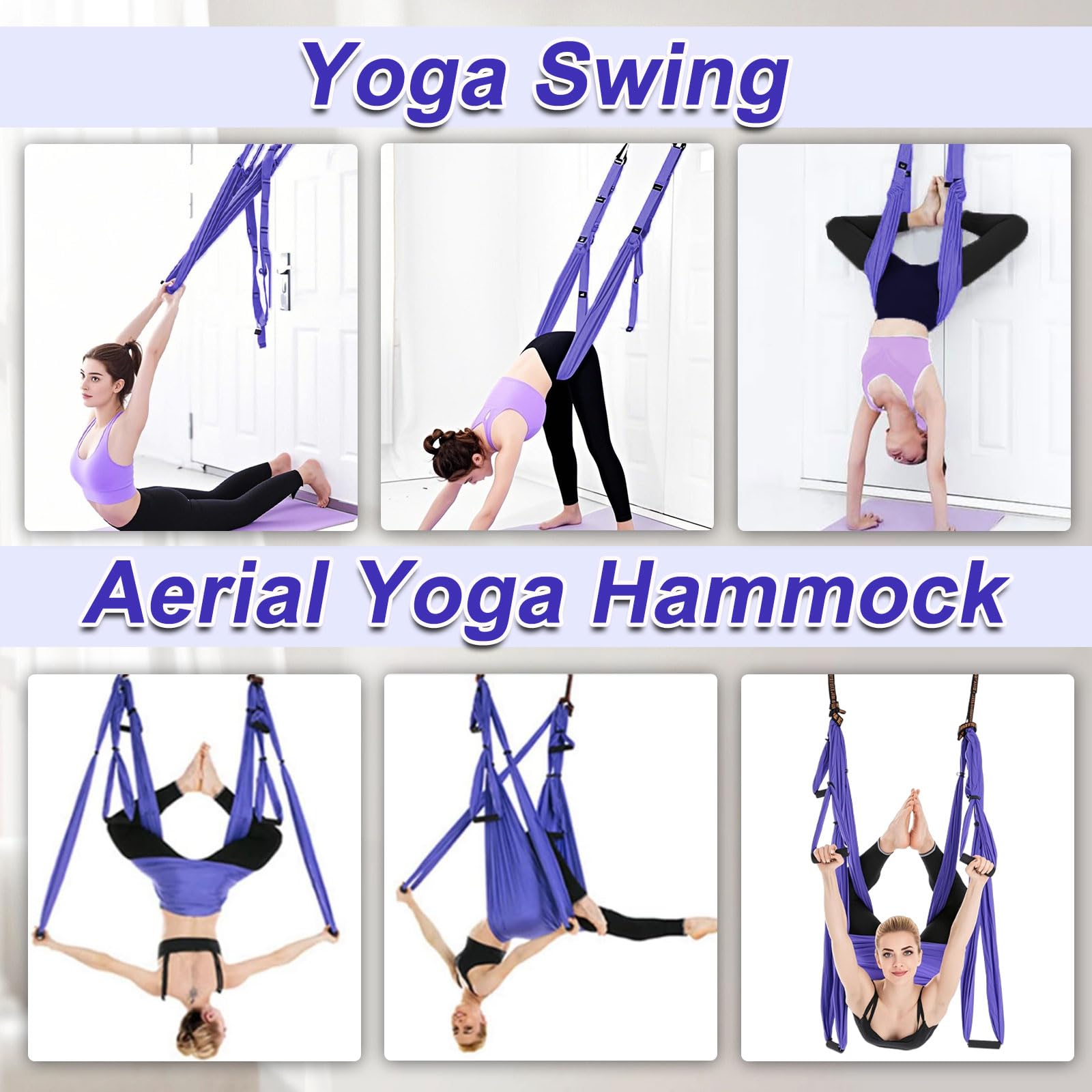 Columpio de Yoga Aéreo,Antigravedad Yoga Hamaca,con asas desmontables Elástico Correas de Columpio escalada para Yoga Pilates Ballet Gimnasia Cuerpo estirando Danza aérea (Púrpura)