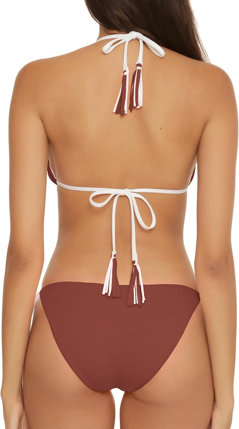 Becca Womens Modern Edge Reversible Triangle Top and Tie Side Bottom Bikini Set, Adjustable, Two Piece Swimsuits for Women - Image 3