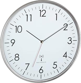 TFA Dostmann Analoge Wanduhr Funk, hohe Genauigkeit, Funkuhr, weiß/Silber, 60.3514, für Küche,Wohnzimmer, Büro oder Eingangsbereich geeignet, 330 x 50 mm