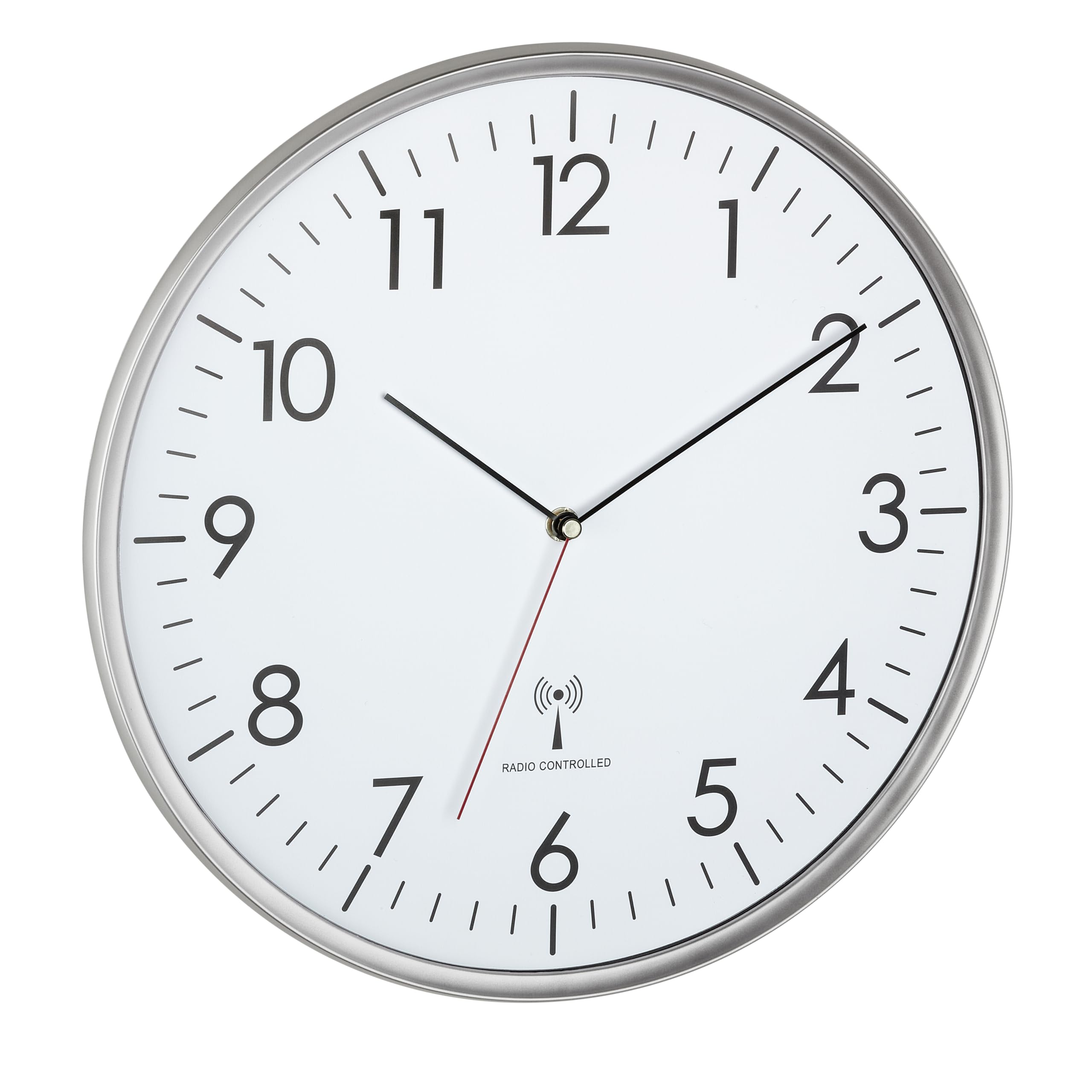 TFA Dostmann Analoge Wanduhr Funk, hohe Genauigkeit, Funkuhr, weiß/Silber, 60.3514, für Küche,Wohnzimmer, Büro oder Eingangsbereich geeignet, 330 x 50 mm