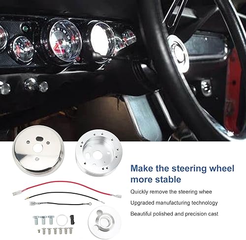 Miniatura 2 de Acouto Kit de adaptador de cubo de volante de 5 y 6 orificios para Flaming River para Chevy Splines para camiones y, aluminio pulido Billet plata