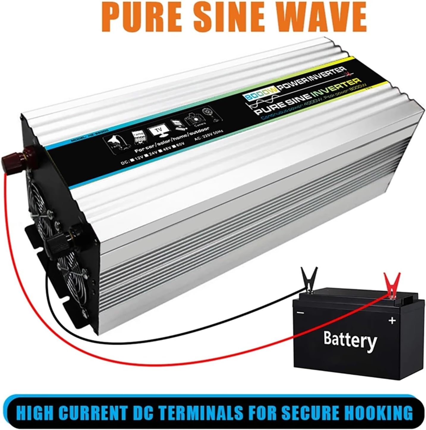 8000W Inverter DC 12V to AC 220V Portable Digital Display Voltage Transformer Converter Inverters(24V_50HZ 220V)(24V-50HZ 220V)