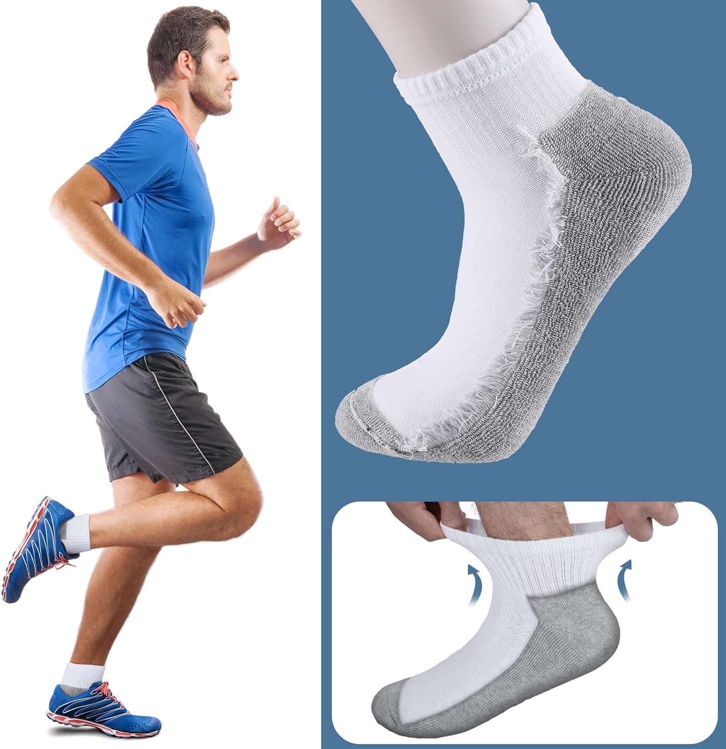 12 Pairs Thick Ankle Padded Socks Men Cushioned Tennis Socks Cotton Blister Cushion Anklets Cushioned Ankle Stockings for Men Tennis Running Hiking Walking - Image 5