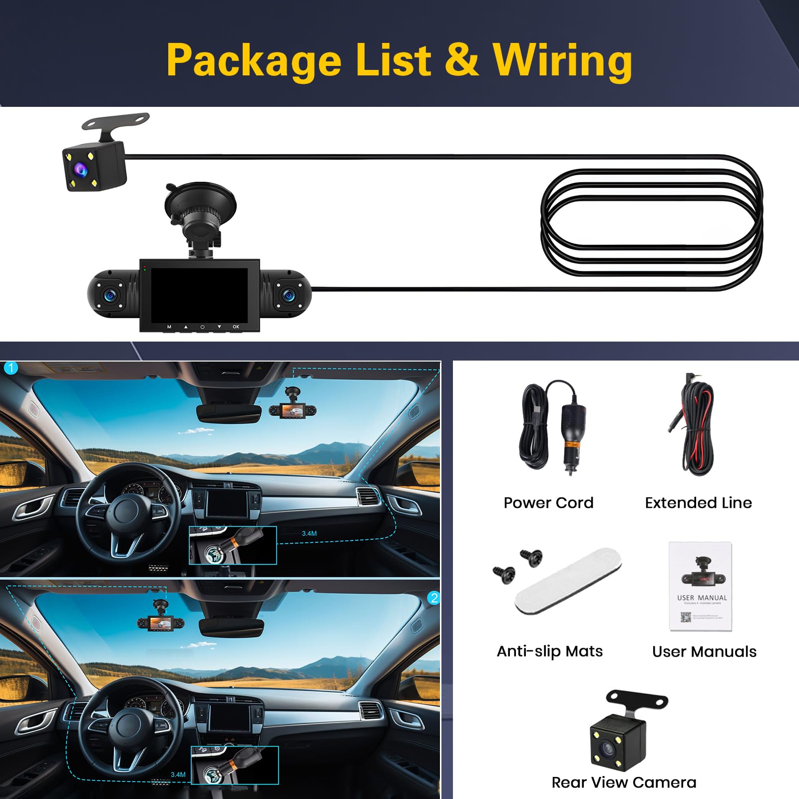 Hikity 3 Inch IPS Screen Cámara Coche Dash CAM, Dashcam Cámara Coche para Radio de Coche Android Admite Conexión por USB|Grabación en Bucle|Visión Nocturna|Graba Automáticamente