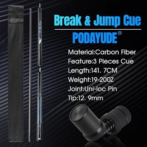 Miniatura 6 de PODAYUDE Little Monster Taco de piscina de fibra de carbono, 3 piezas de palo de piscina, tecnología de baja desviación de billar, punta de 0.508 in