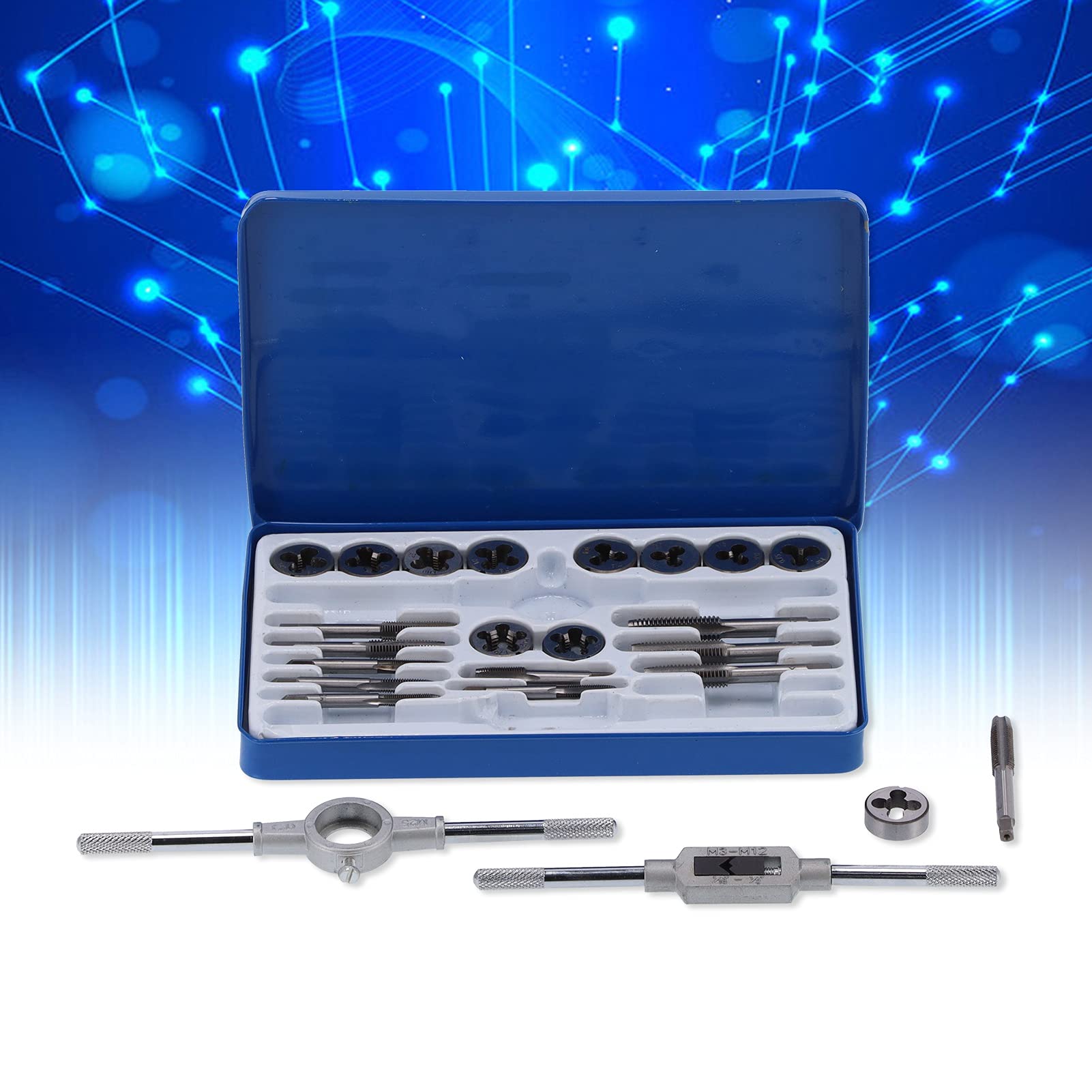 Kit di filettatrici, set di strumenti per la riparazione di filetti in acciaio legato con chiave fissa, 11 filettatrici e 11 maschiature per la lavorazione manuale di filettature i
