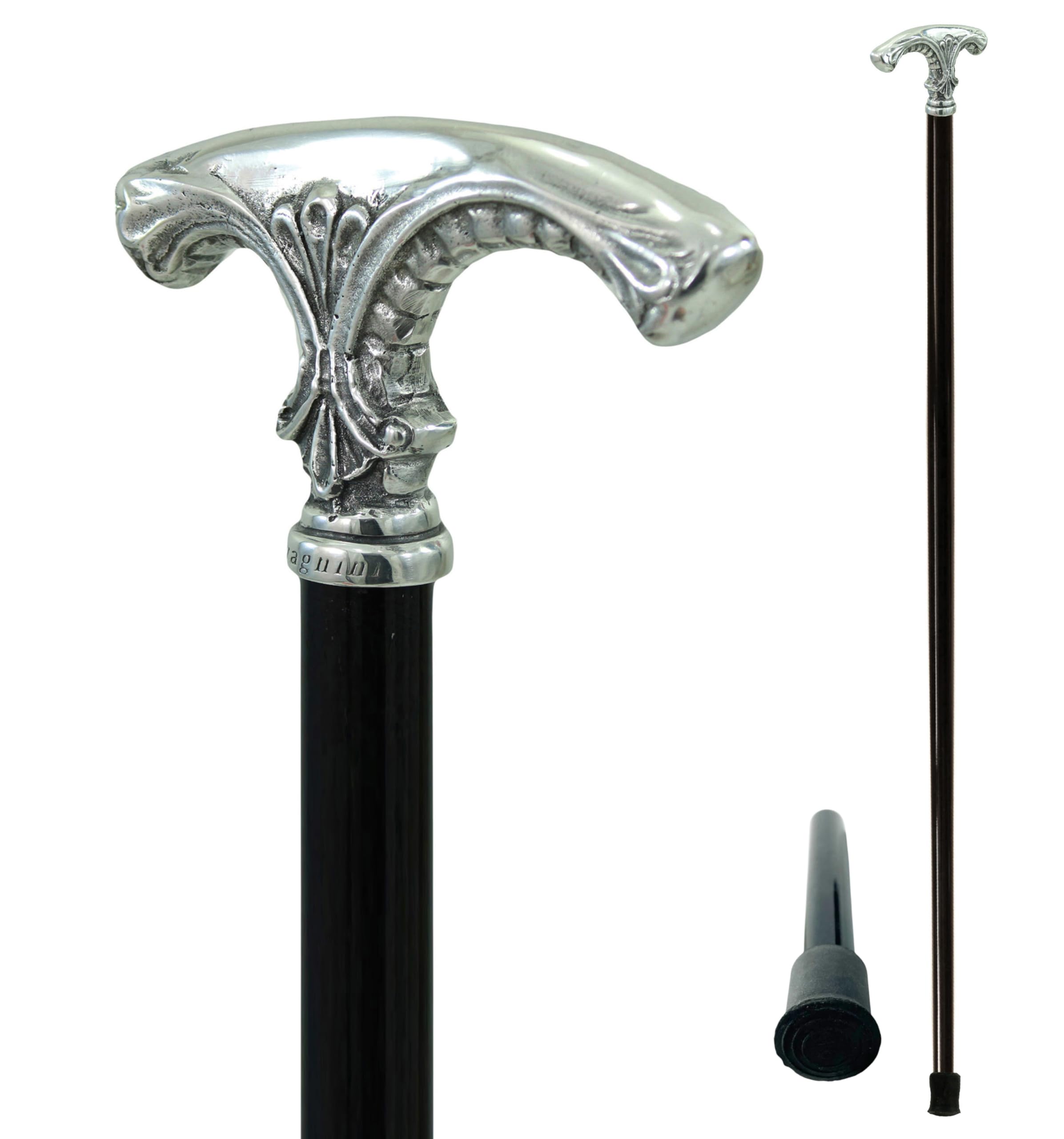 Sturdy and elegant walking sticks handmade in Italy by master Roberto Cavagnini Classic metal handles and wooden stick (2 Capi)