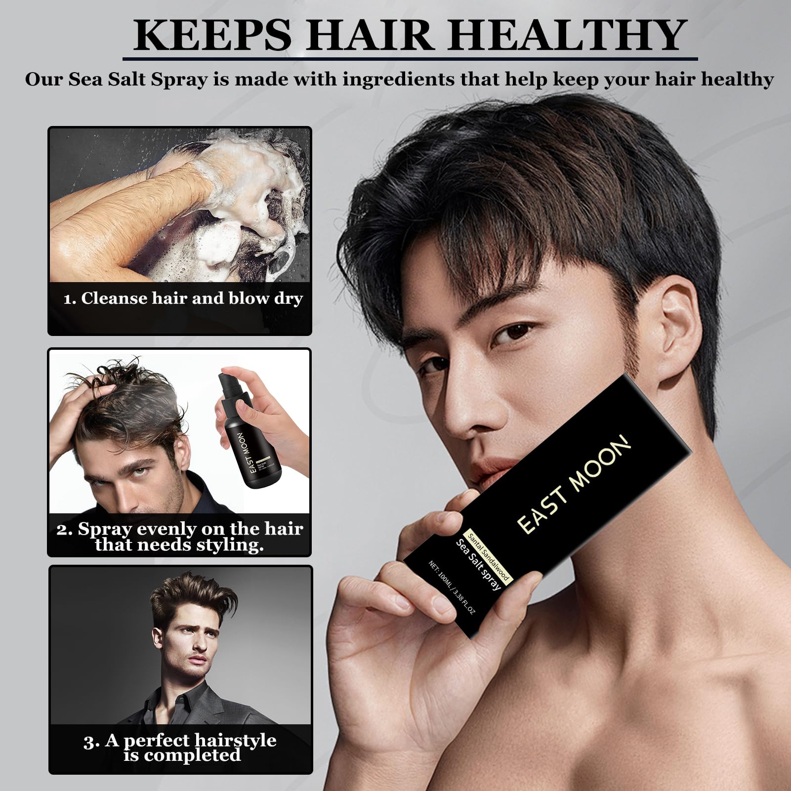 Spray de sal marina, spray para el cabello con sal marina, spray texturizante para el cabello, spray para el cabello para hombres, cabello más abundante, textura estable, unisex (100 ml)
