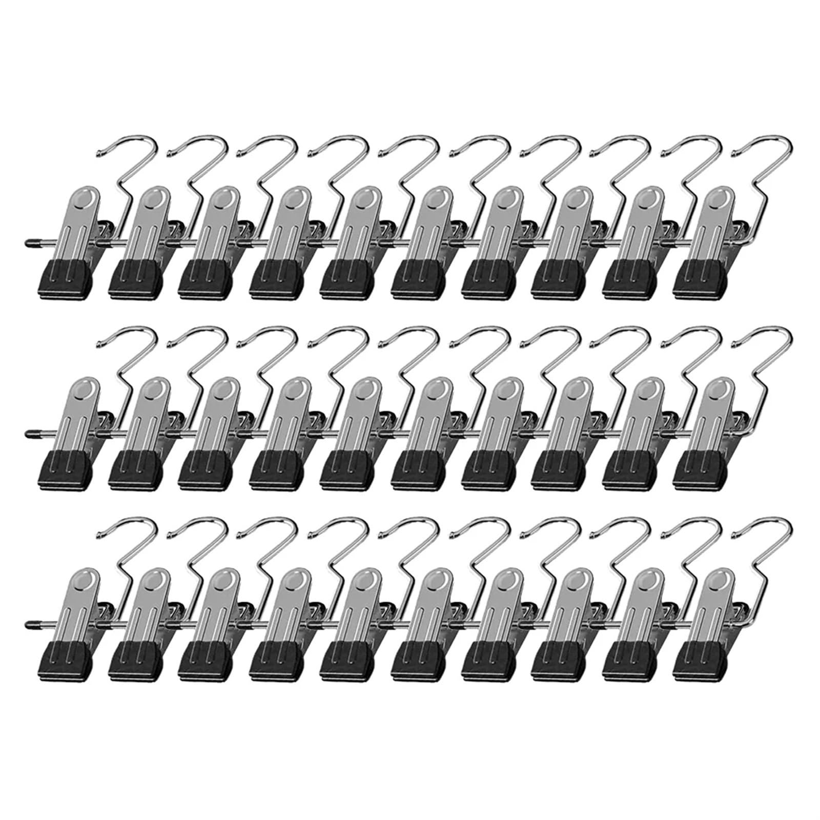 Klamerki do bielizny na sznurku do prania Klamerki do bielizny ze stali nierdzewnej z haczykami do wieszania ubrań(Black,30pcs)
