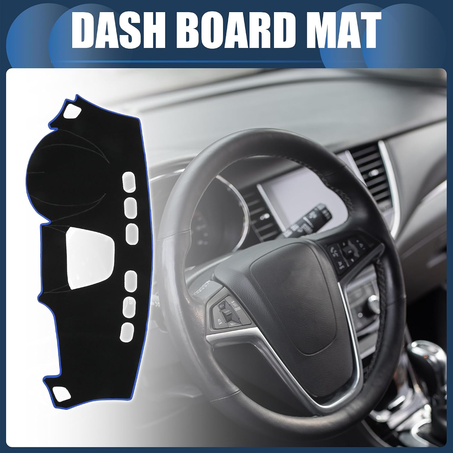 Dash Cover, Center Console Non-Slip Dashboard Carpet Mat for Buick Encore 2013-2016 Polyester Black Blue,1Pc