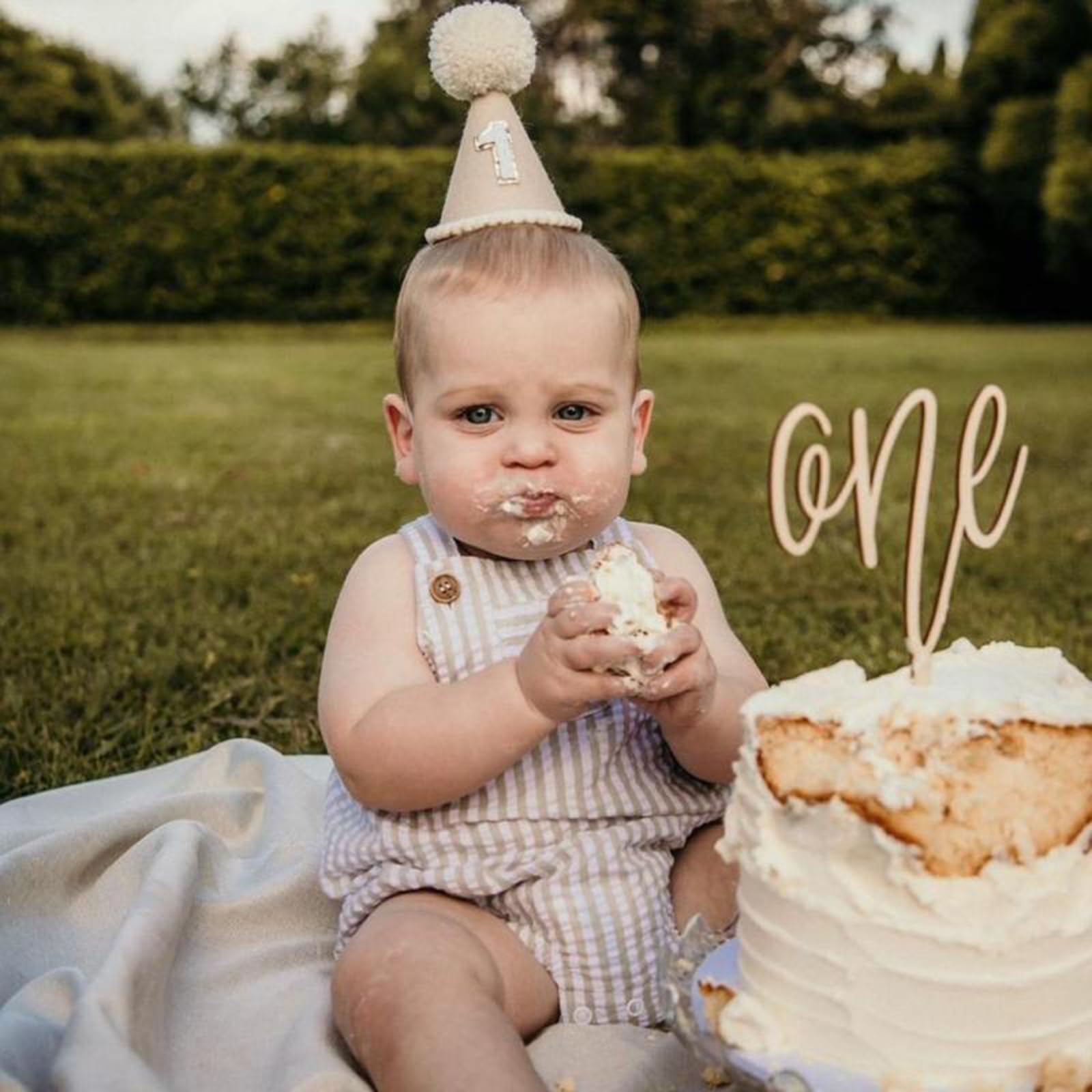 Wooden 'One' Cake Topper - First Birthday Party Decoration, Handmade Smash Cake Prop (4.7"x5.8") - View #6