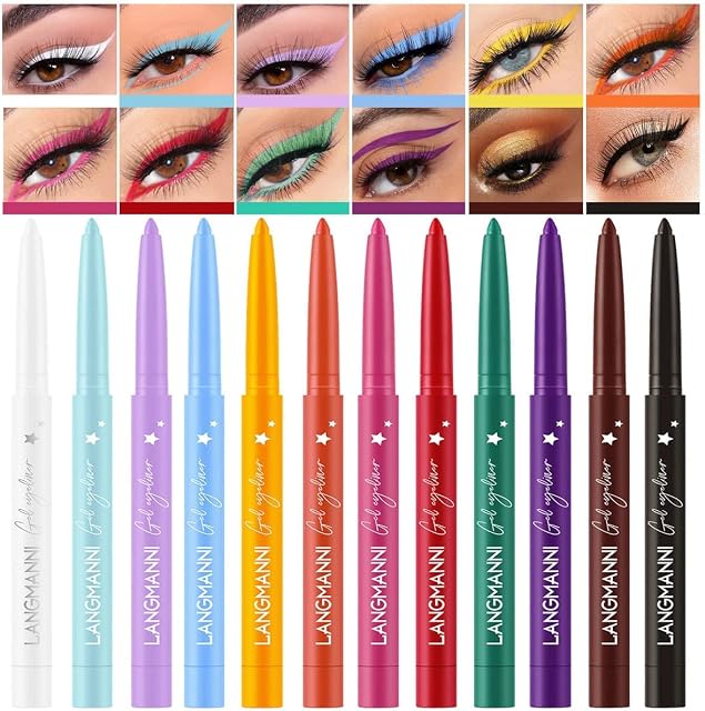 12 Colors Eyeliner Pencil Set Rainbow Colorful Matte Neon Eyeliner Pen Waterproof Long Lasting Smudge-proof Professional Eye Makeup Set Gift For Women