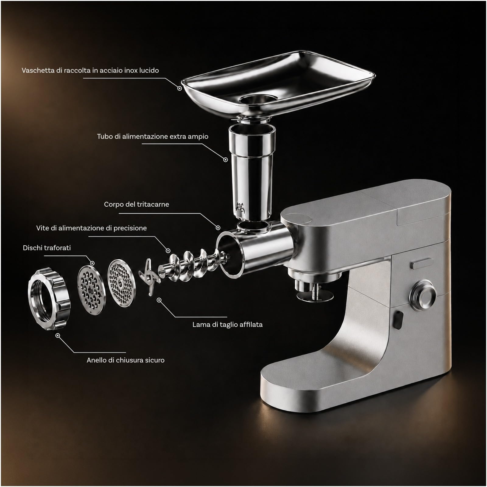 Attacco Tritacarne per Kenwood Stand Mixer - Tritacarne con Adattatore, 4 Piastre di Macinazione, 3 Lame di Macinazione, 2 Tubi per Salsicce - Accessori per Kenwood di MMOBIEL