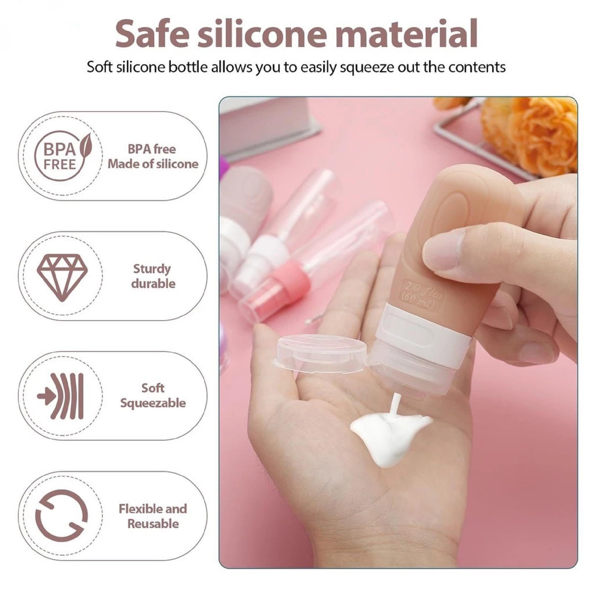 VIVUE 17 Pack Silicone Travel Bottles Set, Reusable Travel Lotion Bottles for Toiletries, BPA Free Leak Proof Squeezable Refillable Travel Containers For Shampoo, Lotion, Soap, Liquids Organizer - Image 4 thumbnail