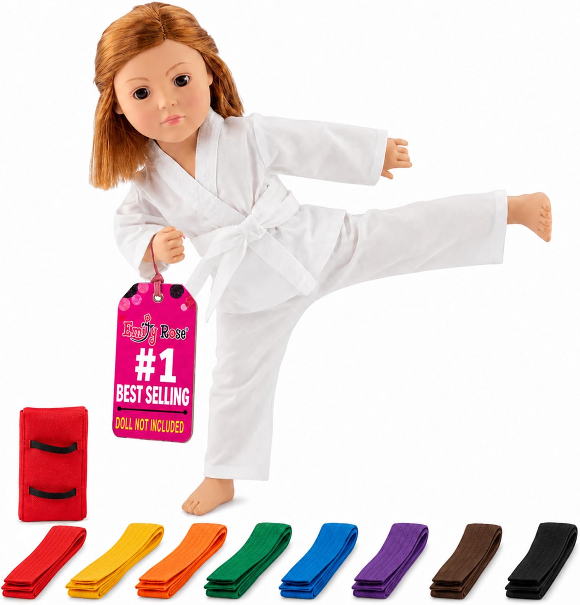 18 Inch Doll Karate Outfit - 11 Pc Taekwondo Gi Set with Belts