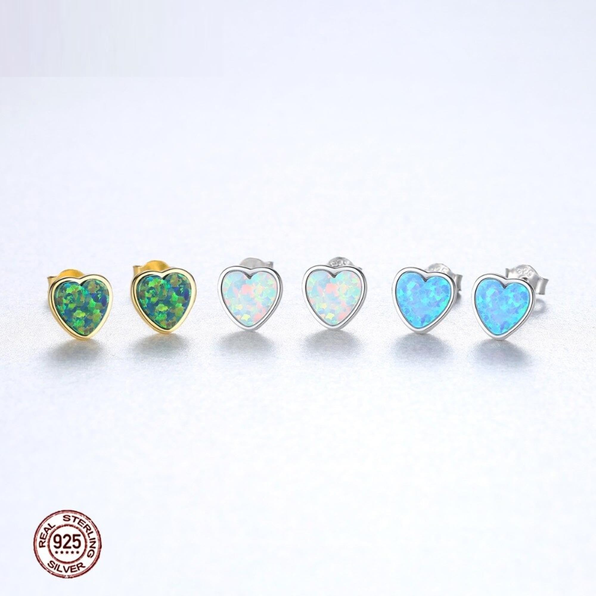 Sterling Silber schöne blau grün weiß Herz Opal Ohrstecker für Frauen Verlobung Hochzeit edlen Schmuck Geschenke