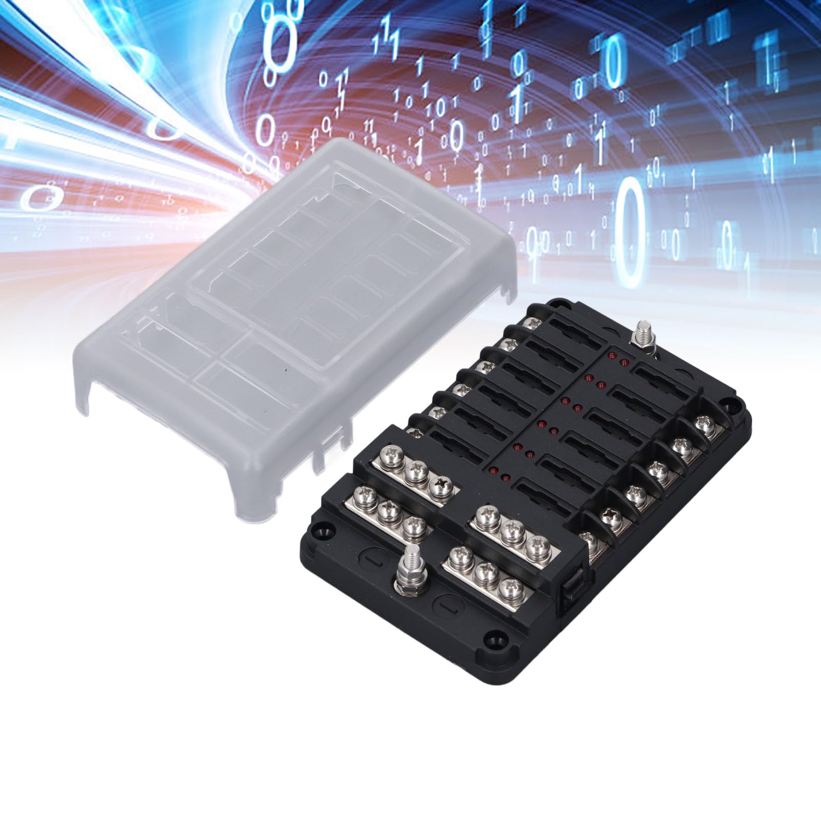 12-stykowy blok bezpieczników ze wskaźnikiem LED i wodoodporną osłoną — panel z materiału PBT dla bezpieczników ATC i ATO, maks. 32 V DC dla 12 V 24 V samochód ciężarowy łódź