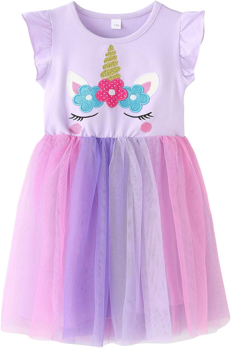 Unicorn Girls Dresses Rainbow Tutu Tulle Casual Dress