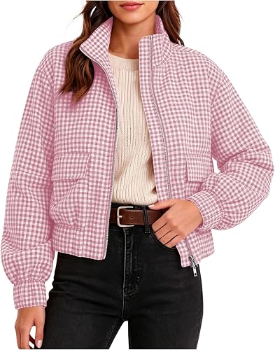 Shiketong Cropped Plaid Jacket Women Gingham Cropped Jacket 