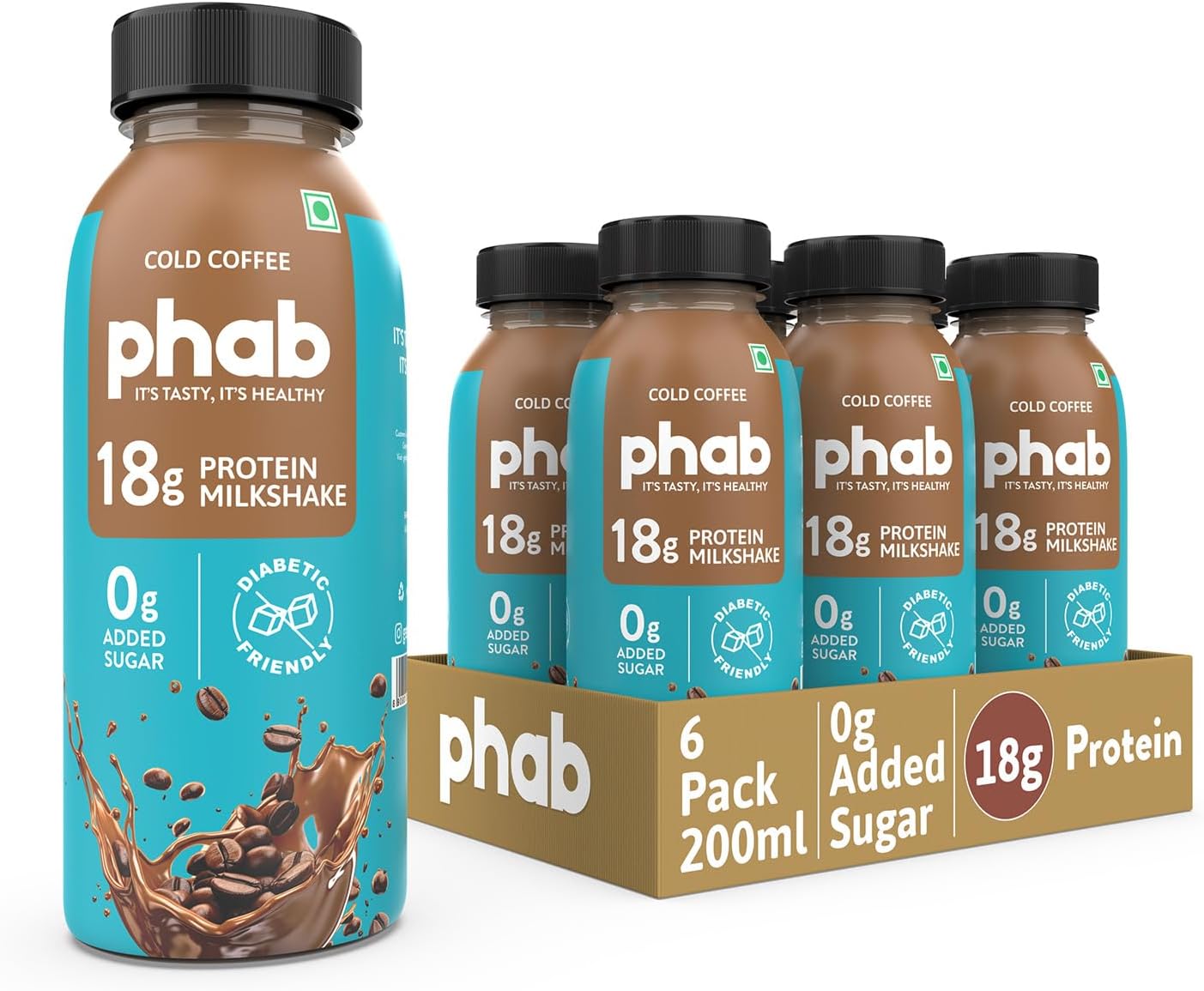 Cold Coffee Protein Milkshakes with 18g Protein & No Added Sugar | Gluten-Free & Gut-Friendly, Trans Fat Free | Rich Source of Fibre & Pre-biotic (Pack of 6)