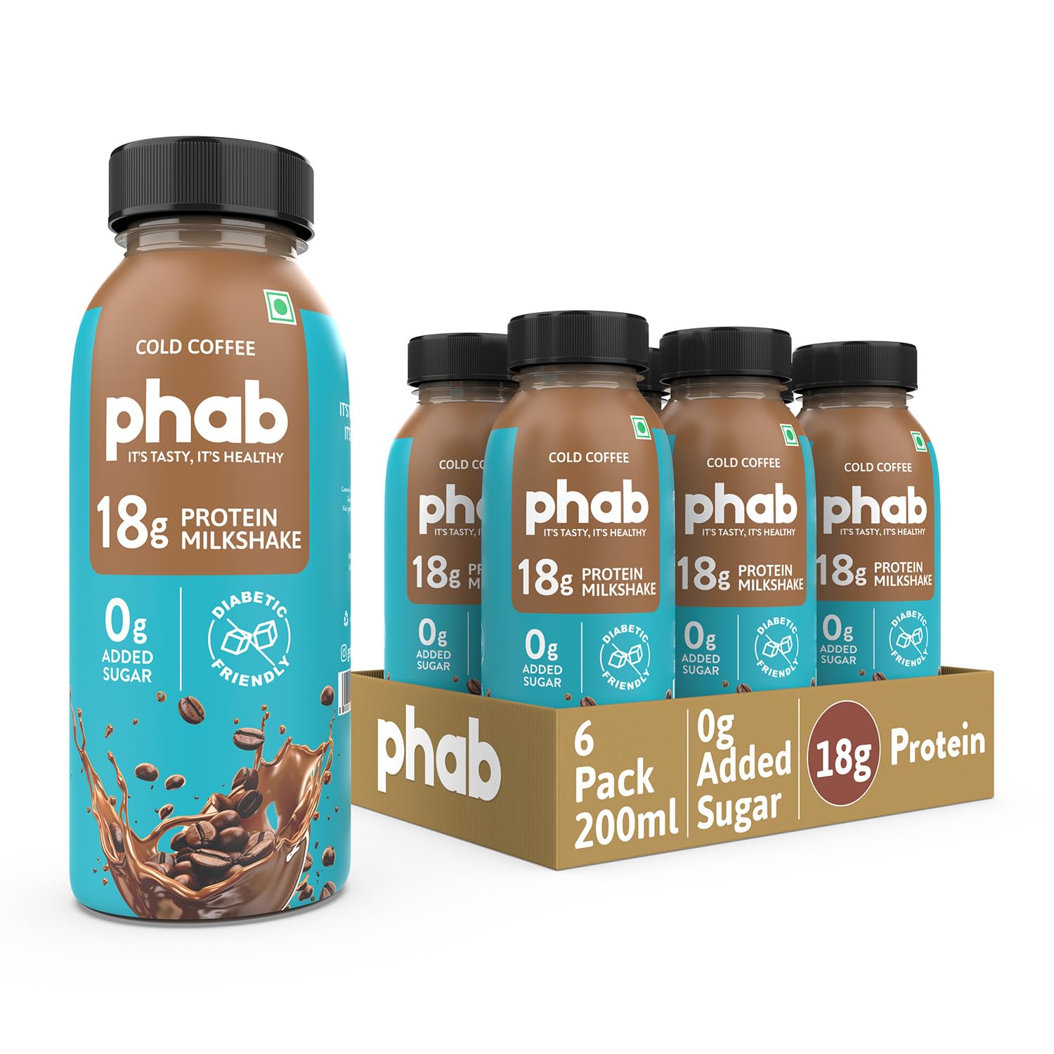 Phab Cold Coffee Protein Milkshakes with 18g Protein & No Added Sugar | Gluten-Free & Gut-Friendly, Trans Fat Free | Rich Source of Fibre & Pre-biotic Phab Cold Coffee Protein Milkshakes with 18g Protein & No Added Sugar | Gluten-Free & Gut-Friendly, Trans Fat Free | Rich Source of Fibre & Pre-biotic