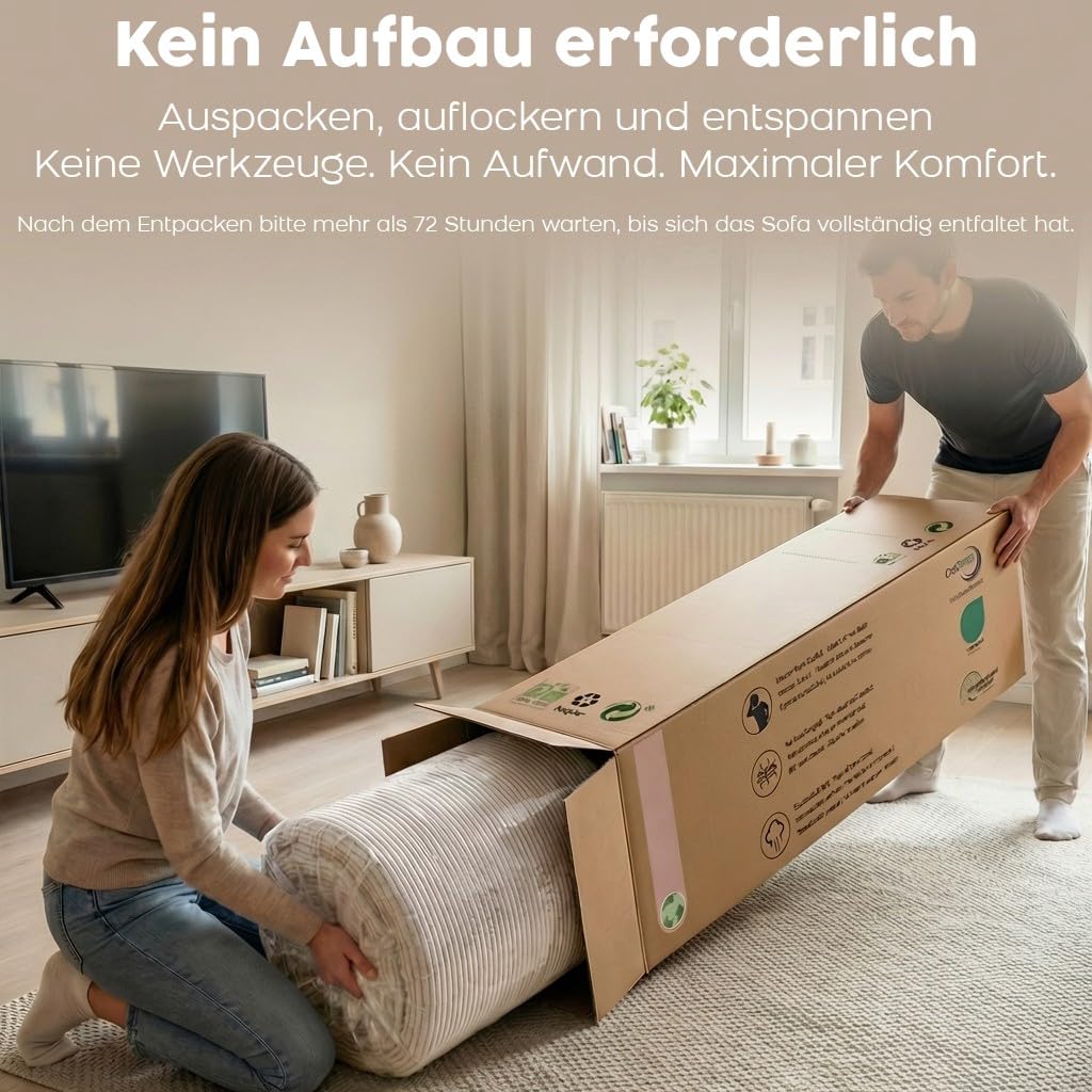 RUMMY 2-Sitzer Sofa aus Cord, kleines rahmenloses Sofa mit Cloud-Sofa-Komfort, hochelastischem Schaumstoff, Kompressionssofa und Bodensofa für Wohnzimmer, Elfenbeinweiß
