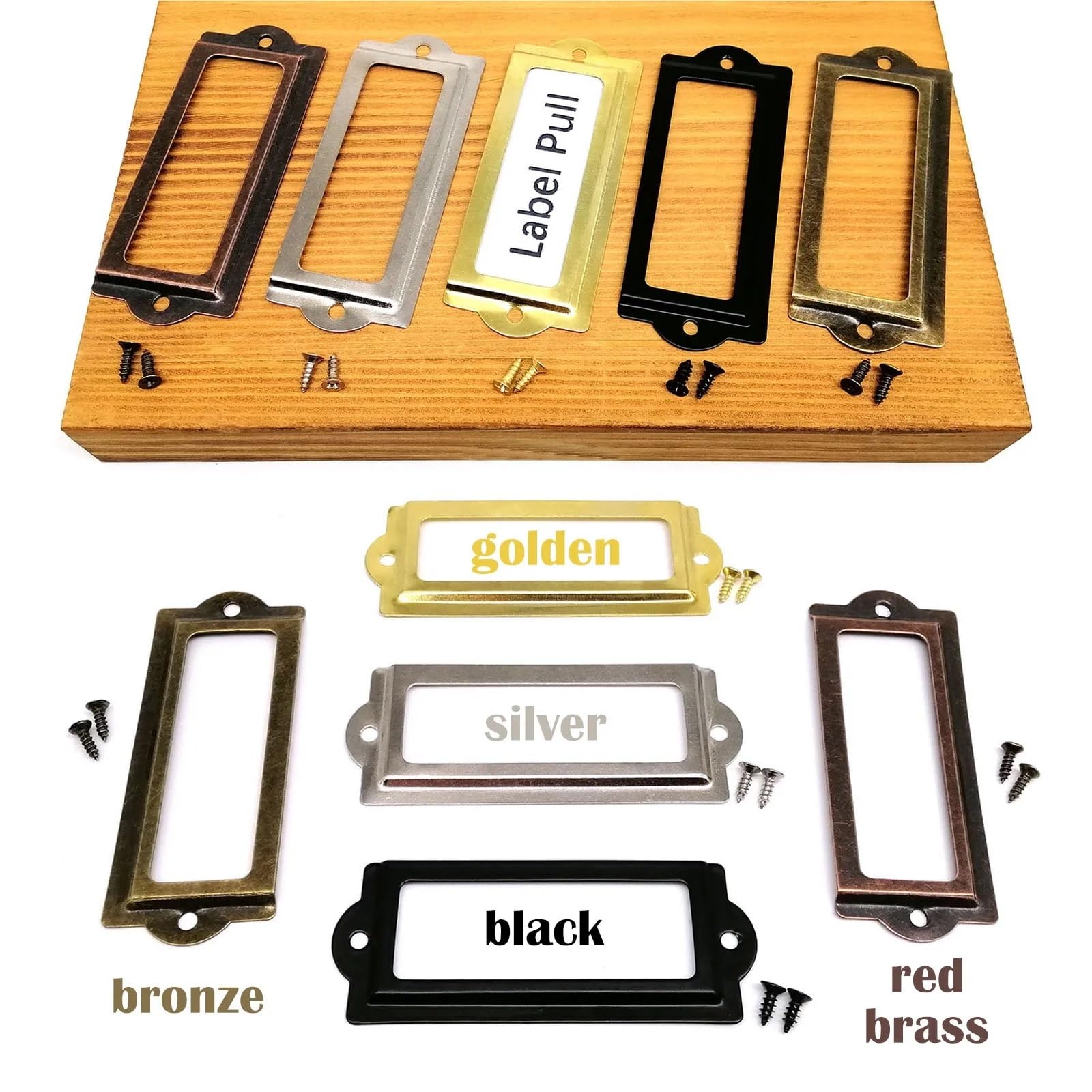 Lot de 120 porte-étiquettes en laiton pour tiroirs, 30 x 83 mm, pour bureau, bibliothèque, bibliothèque (laiton rouge)
