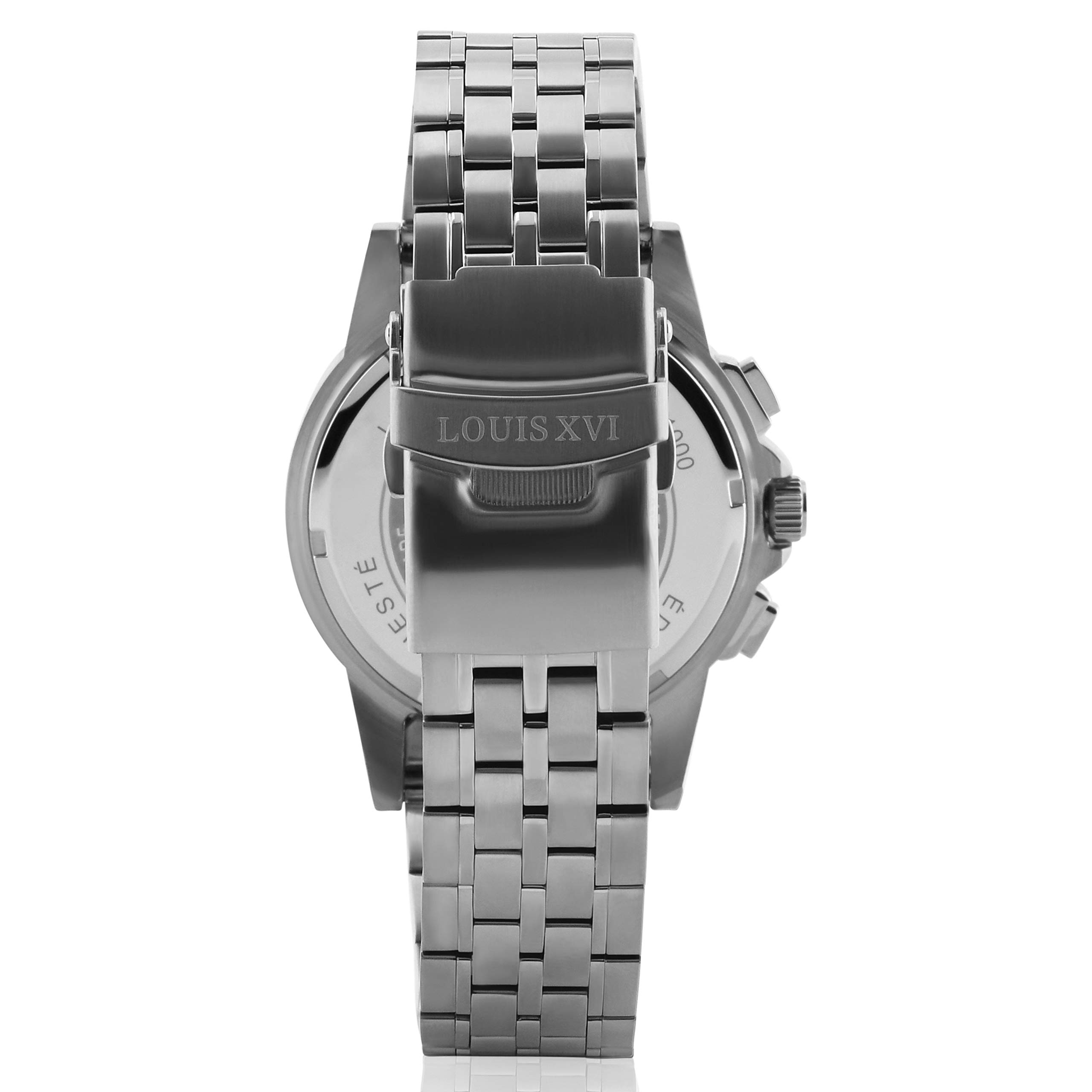 LOUIS XVI Herren-Armbanduhr Majesté Stahlband Silber Schwarz Karbon echte Diamanten Chronograph Analog Quarz Edelstahl 1101