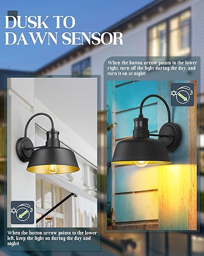 Miniatura 3 de Seovix HS2213-2 - Luz de porche de 12 pulgadas, con sensor de movimiento negro mate, IP65, impermeable, cuello de cisne, luz de granero para casa,