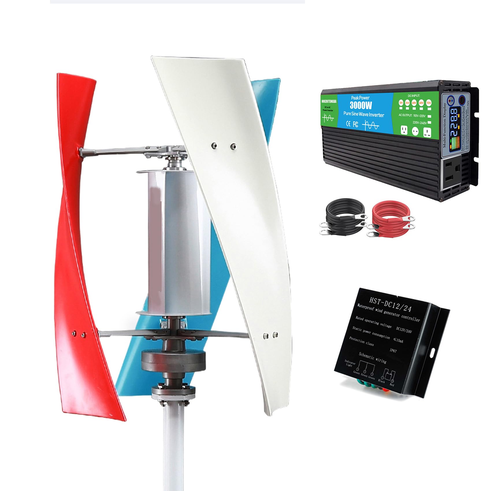 9000W Geräuschlose Windturbinen-Bausatz mit vertikaler Achse | Kommt mit Laderegler, optional 12V 24V 48V 220V, weißes Gehäuse, leiser Betrieb